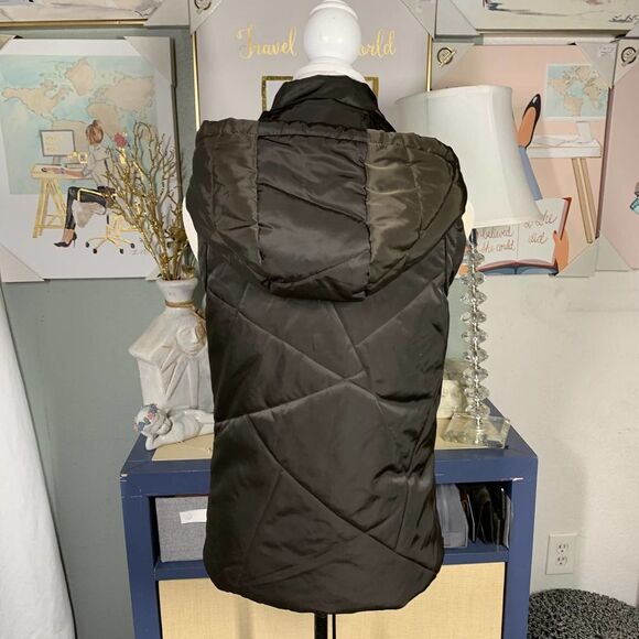 Brown hooded puffer vest full zip jacket sz s womens no brand good quality - Picture 4 of 6